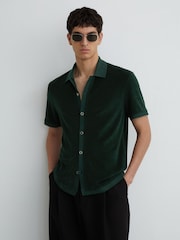 Reiss Forest Green Eden Towelling Short-Sleeve Shirt - Image 1 of 6