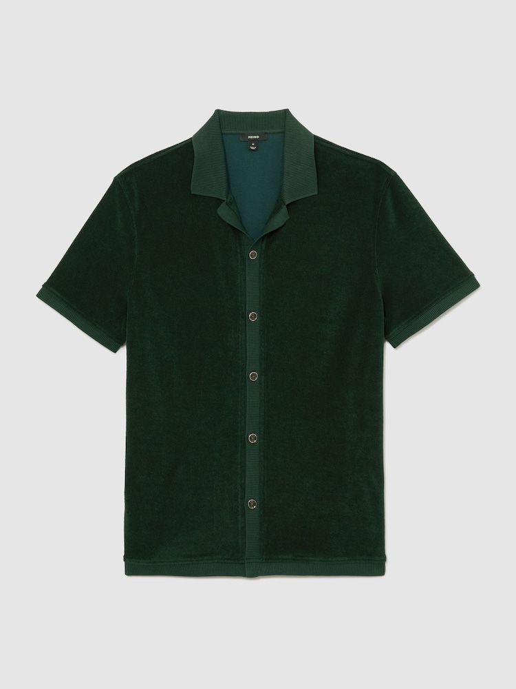 Reiss Forest Green Eden Towelling Short-Sleeve Shirt - Image 2 of 6 Reiss Forest Green Eden Towelling Short-Sleeve Shirt - Image 2 of 6