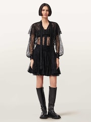 AllSaints Black Athena Lace Skirt - Image 3 of 8