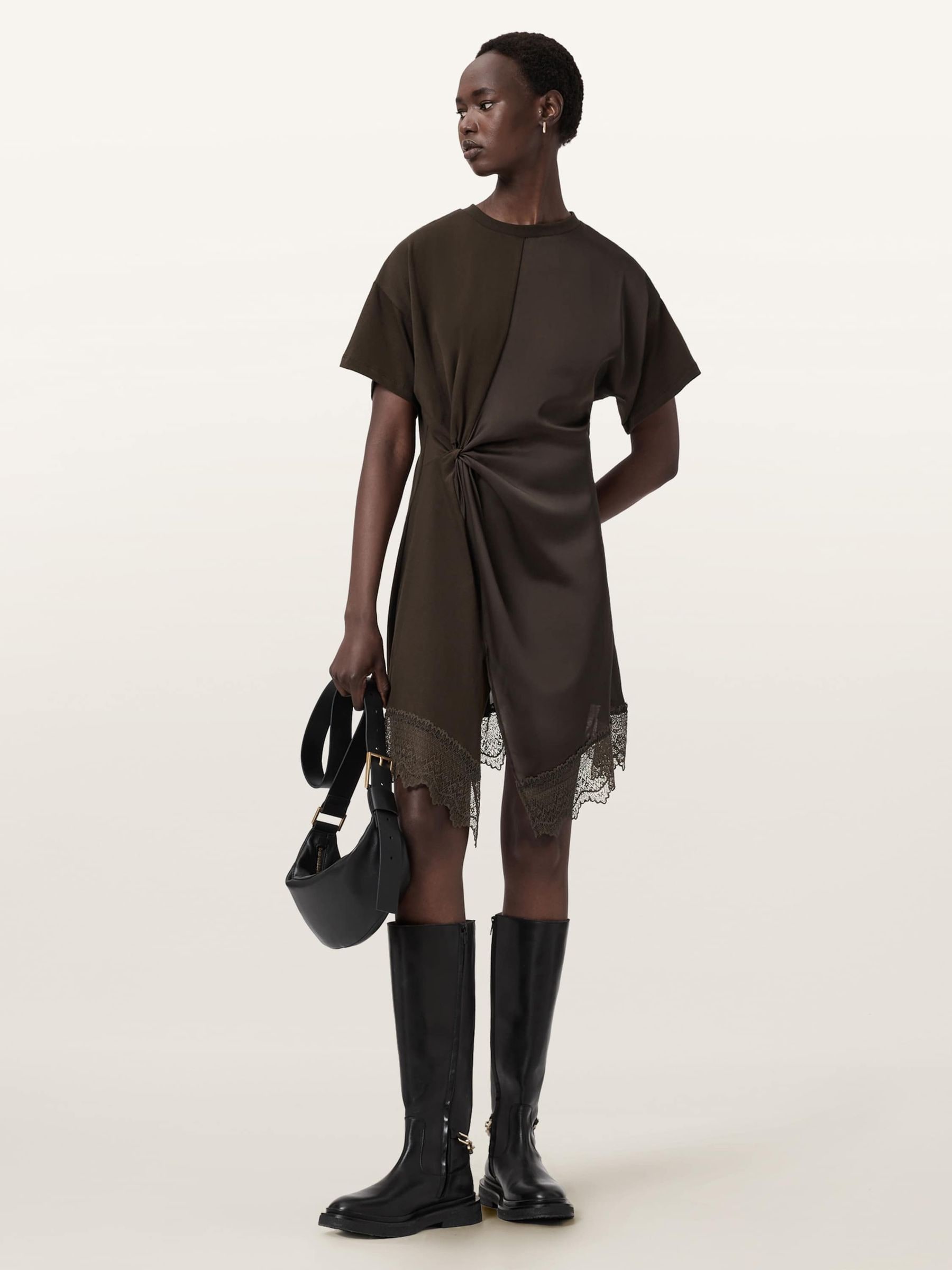Buy AllSaints Brown Lana Lace Trim Mini Dress from Next USA