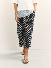 Black/White Spot Stretch Linen Blend Culottes - Image 2 of 8