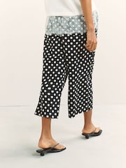 Black/White Spot Stretch Linen Blend Culottes - Image 3 of 8