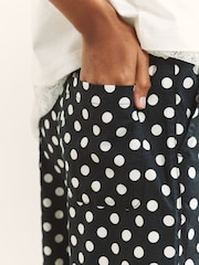 Black/White Spot Stretch Linen Blend Culottes - Image 4 of 8