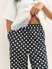 Black/White Spot Stretch Linen Blend Culottes - Image 5 of 8