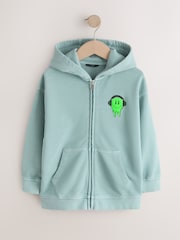 أزرق Smiley - هودي مطبوع بسحاب كامل (3-16سنة) - صورة 1 من 4