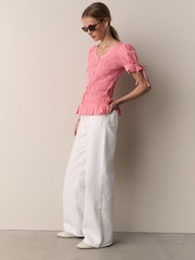 Pink Smocked Peplum Short Sleeve Top - Image 2 of 4