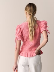 Pink Smocked Peplum Short Sleeve Top - Image 3 of 4