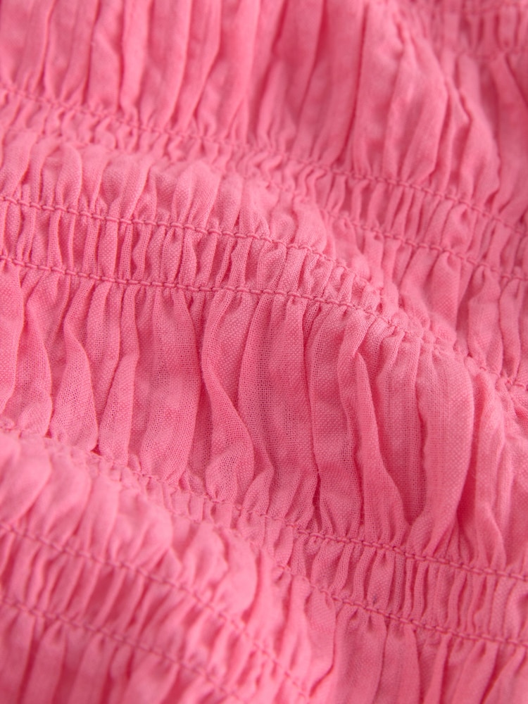 Pink Smocked Peplum Short Sleeve Top - Image 6 of 6 Pink Smocked Peplum Short Sleeve Top - Image 6 of 6