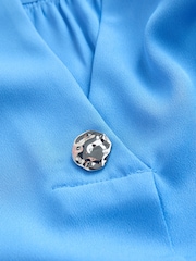 Blue Short Sleeve Overhead V-Neck Blouse - Image 3 of 3