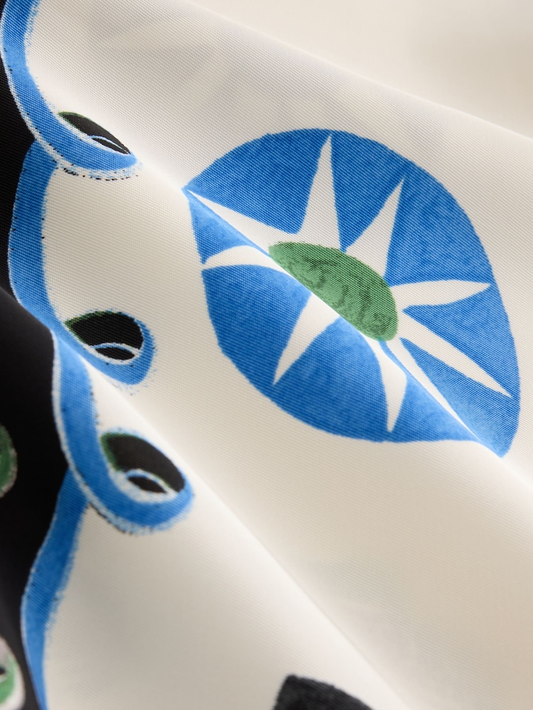 White/Blue/Green Abstract Border Print Satin Twill Short Sleeve Shirt - Image 6 of 6