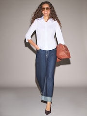 White Fitted Stretch Essential 3/4 Sleeve Shirt - Image 2 of 4
