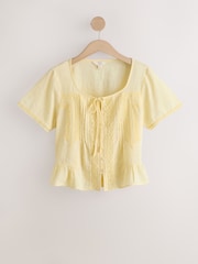 Yellow Lace Detail Short Sleeve Blouse - Image 1 of 3