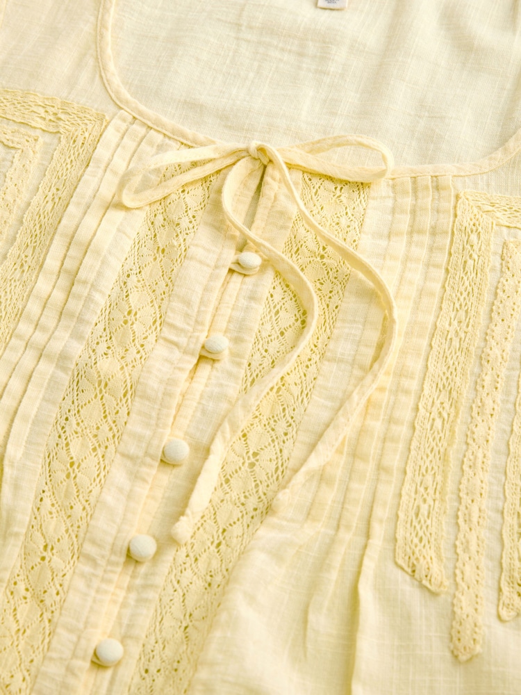 Yellow Lace Detail Short Sleeve Blouse - Image 2 of 3 Yellow Lace Detail Short Sleeve Blouse - Image 2 of 3