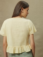 Yellow Lace Detail Short Sleeve Blouse - Image 4 of 8