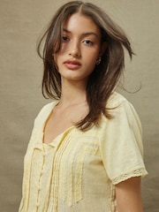 Yellow Lace Detail Short Sleeve Blouse - Image 5 of 8