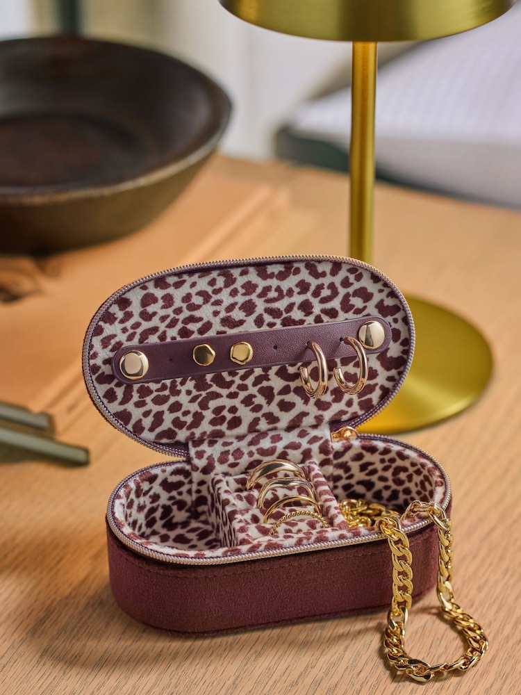 Chocolate Brown Leopard Mini Travel Jewellery Box - Image 2 of 5