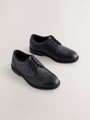 Black Leather Lace-up Brogue School Shoes - Image 1 of 6
