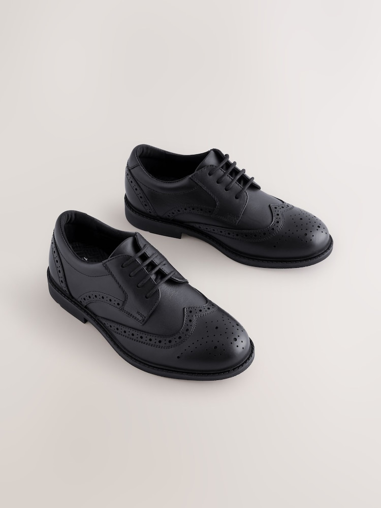 Black Leather Lace-up Brogue School Shoes - Image 1 of 6 Black Leather Lace-up Brogue School Shoes - Image 1 of 6