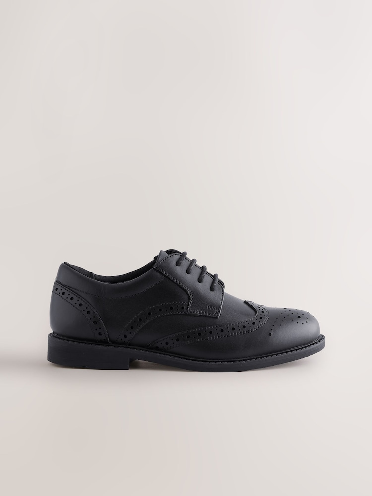 Black Leather Lace-up Brogue School Shoes - Image 2 of 6 Black Leather Lace-up Brogue School Shoes - Image 2 of 6