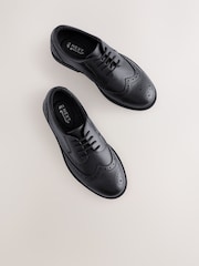 Black Leather Lace-up Brogue School Shoes - Image 3 of 6