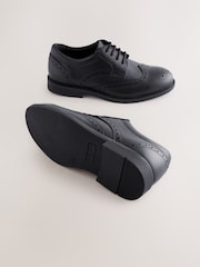 Black Leather Lace-up Brogue School Shoes - Image 4 of 6