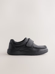 Black Wide Fit (G) Leather Touch Fastening School Shoes - Image 1 of 4