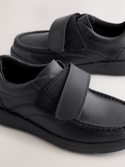 Black Wide Fit (G) Leather Touch Fastening School Shoes - Image 2 of 4