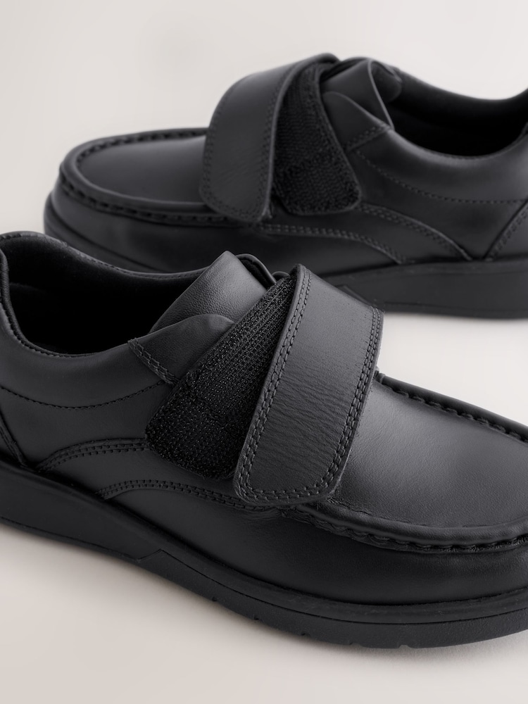 Black Wide Fit (G) Leather Touch Fastening School Shoes - Image 2 of 4 Black Wide Fit (G) Leather Touch Fastening School Shoes - Image 2 of 4