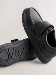 Black Wide Fit (G) Leather Touch Fastening School Shoes - Image 4 of 4