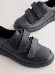 Black Wide Fit (G) Leather 2 Strap Touch Fastening School Shoes - Image 3 of 5