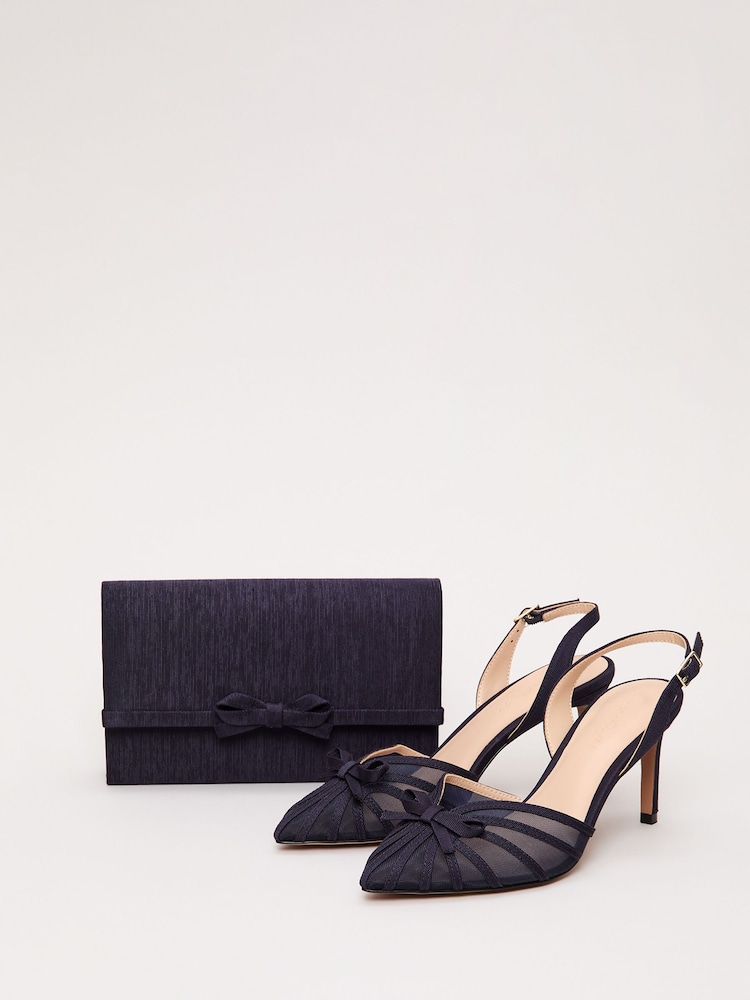 Phase Eight Blue Grosgrain Bow Clutch Purse - Image 2 of 6