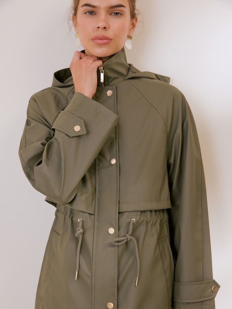 Friends Like These Olive Green Rubberised Mid Length Rain Coat - Image 2 of 4