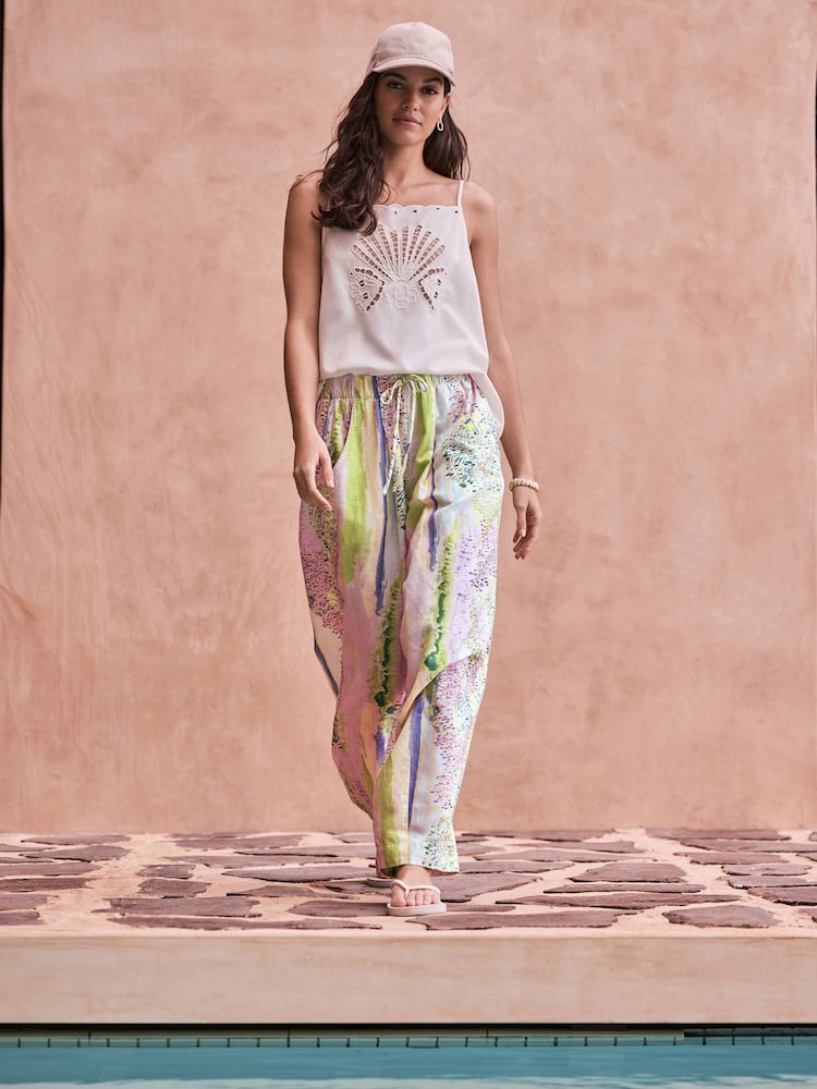 Crudo/verde - National Trust x Next Barrel Leg Linen Blend Trousers - Imagen 2 de 9