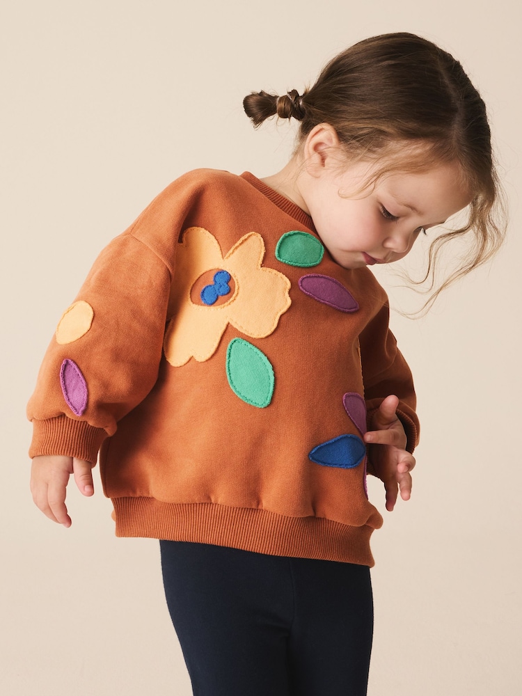 Rust Brown Flowers Crew Neck Sweatshirt (3mths-7yrs) - Image 2 of 7 Rust Brown Flowers Crew Neck Sweatshirt (3mths-7yrs) - Image 2 of 7