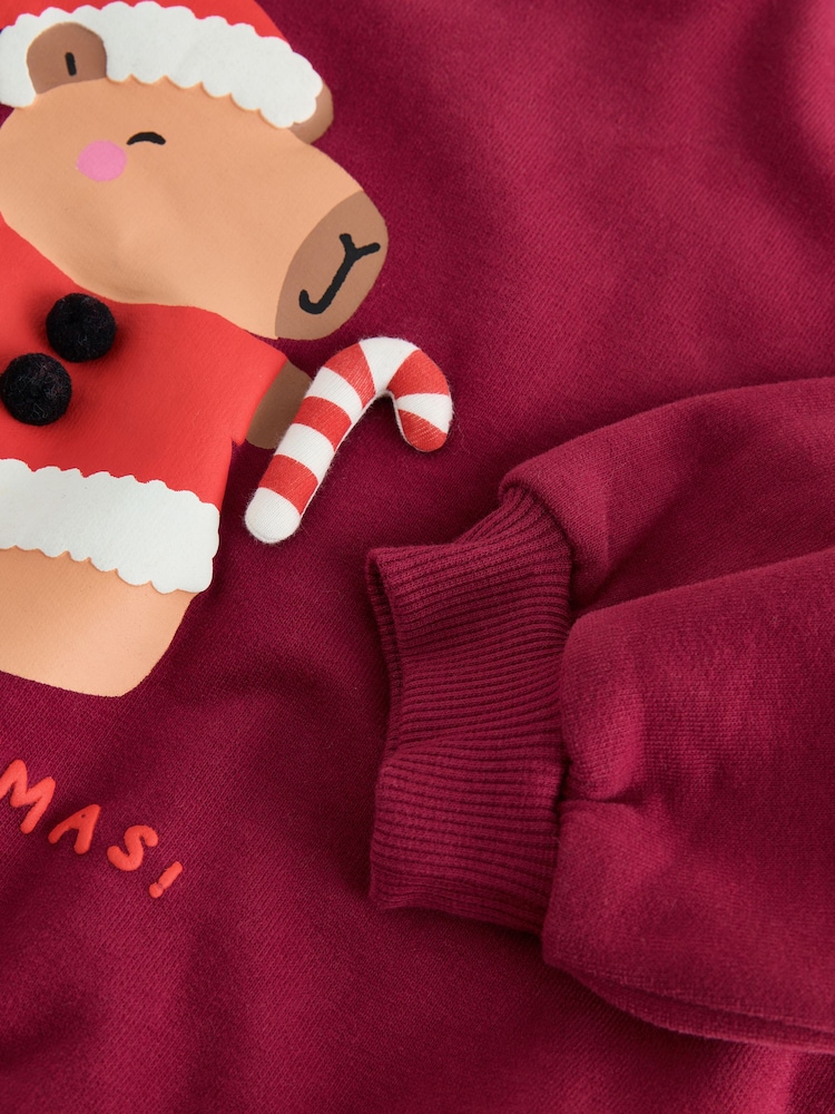 Berry Red Christmas Capybara Crew Neck Sweatshirt (3mths-7yrs) - Image 4 of 4 Berry Red Christmas Capybara Crew Neck Sweatshirt (3mths-7yrs) - Image 4 of 4