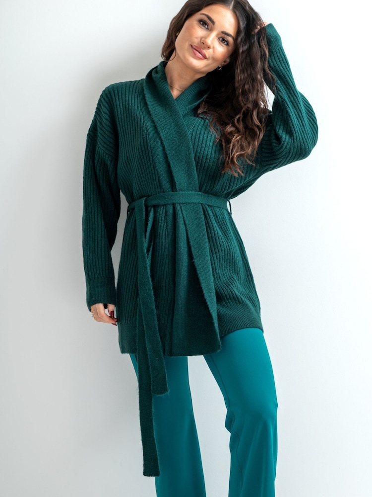 Pour Moi Green The Go To Comfy Tie Waist Cardigan - Image 1 of 4 Pour Moi Green The Go To Comfy Tie Waist Cardigan - Image 1 of 4