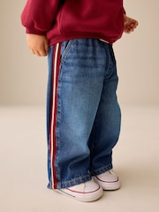 Mid Blue & Red Side Tape Wide Fit Jeans (3mths-7yrs) - Image 1 of 4