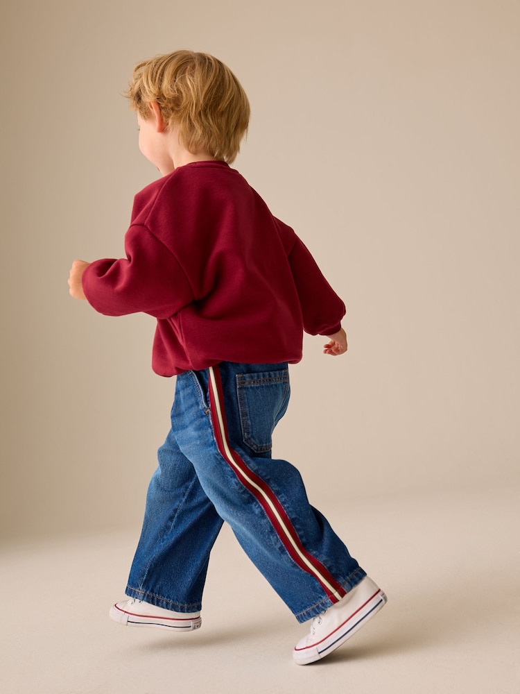Mid Blue & Red Side Tape Wide Fit Jeans (3mths-7yrs) - Image 2 of 4