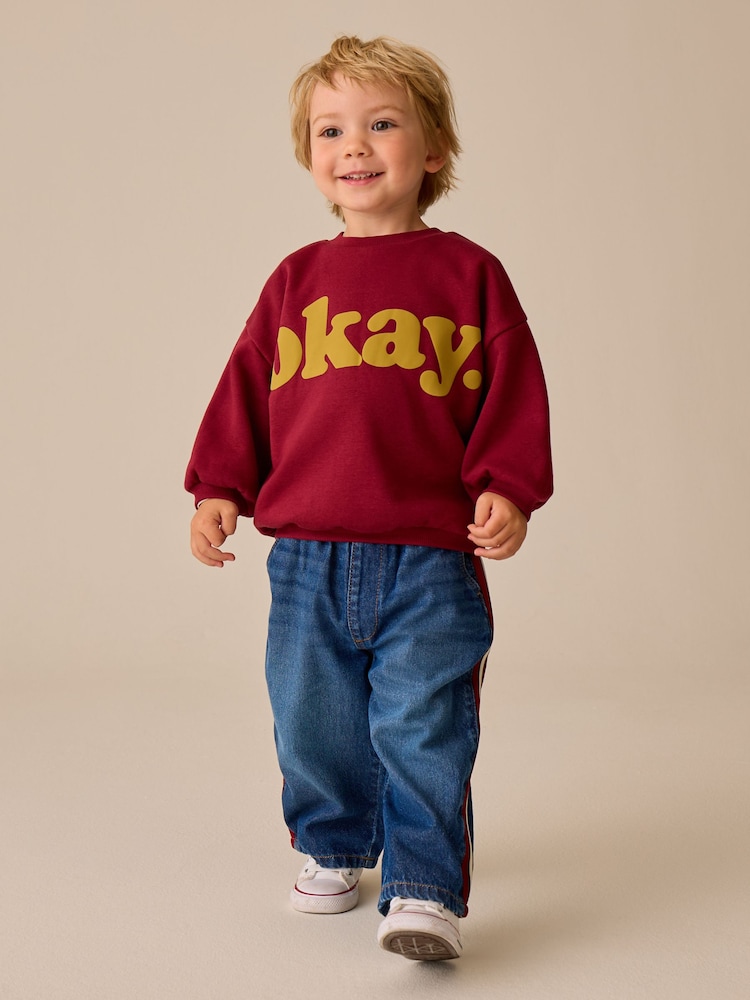 Mid Blue & Red Side Tape Wide Fit Jeans (3mths-7yrs) - Image 4 of 4