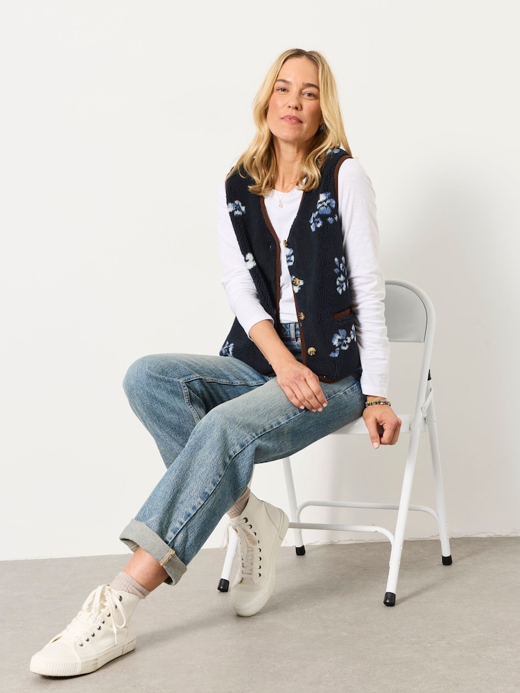 FatFace Navy Floral Fleece Gilet - Image 1 of 6 FatFace Navy Floral Fleece Gilet - Image 1 of 6