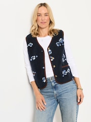 FatFace Navy Floral Fleece Gilet - Image 3 of 6