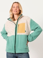 FatFace Layla Teal Blue Colour Block Zip Through Fleece - Image 1 of 6