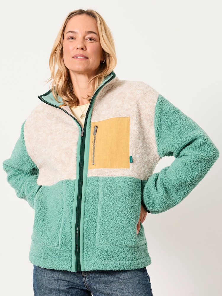 FatFace Layla Teal Blue Colour Block Zip Through Fleece - Image 1 of 6 FatFace Layla Teal Blue Colour Block Zip Through Fleece - Image 1 of 6