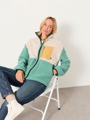FatFace Layla Teal Blue Colour Block Zip Through Fleece - Image 5 of 6