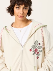 FatFace Fern Ivory Embroidered Zip Through Hoodie - Image 3 of 9