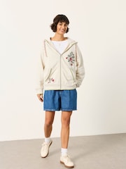 FatFace Fern Ivory Embroidered Zip Through Hoodie - Image 4 of 9