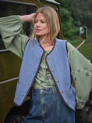 FatFace Reversible Blue Patchwork Quilted Fleece Gilet - Image 1 of 9