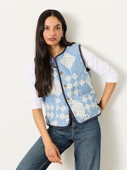 FatFace Reversible Blue Patchwork Quilted Fleece Gilet - Image 2 of 9