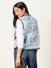 FatFace Reversible Blue Patchwork Quilted Fleece Gilet - Image 3 of 9