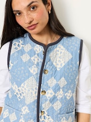 FatFace Reversible Blue Patchwork Quilted Fleece Gilet - Image 4 of 9